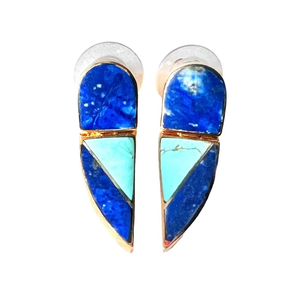 Post Earrings Genuine Stone Geometric Contemporary Minimal Blue Turquoise